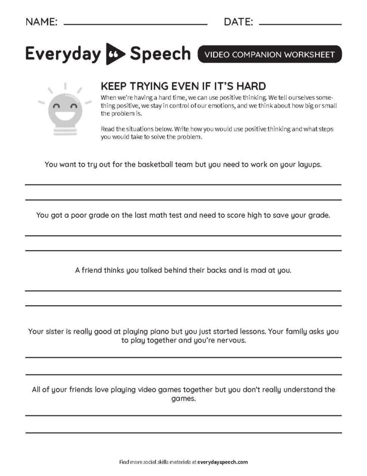 Positive Thinking Worksheets Printable