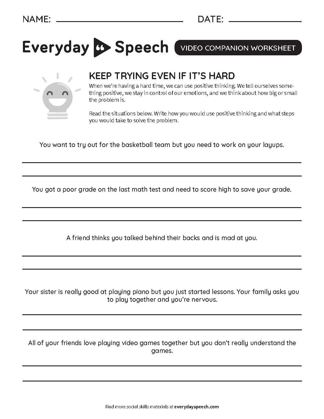 20 Positive Attitude Activities Worksheets Worksheet From Home