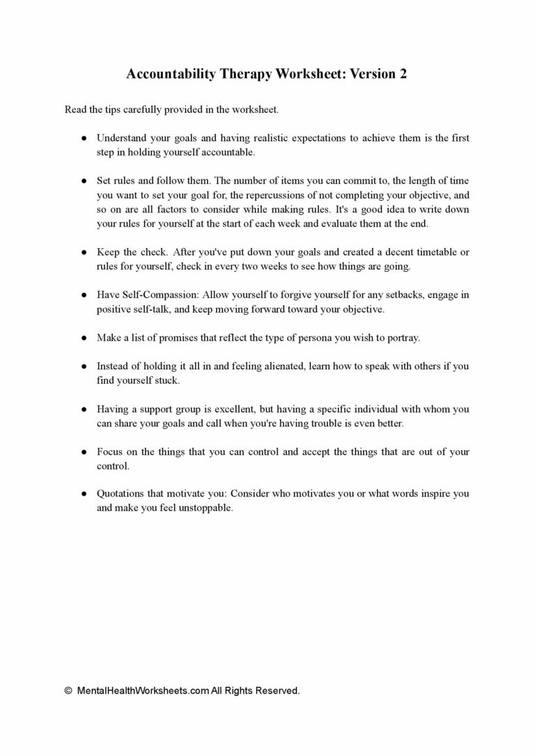 Accountability Therapy Worksheet Version 2 Mental Health Worksheets