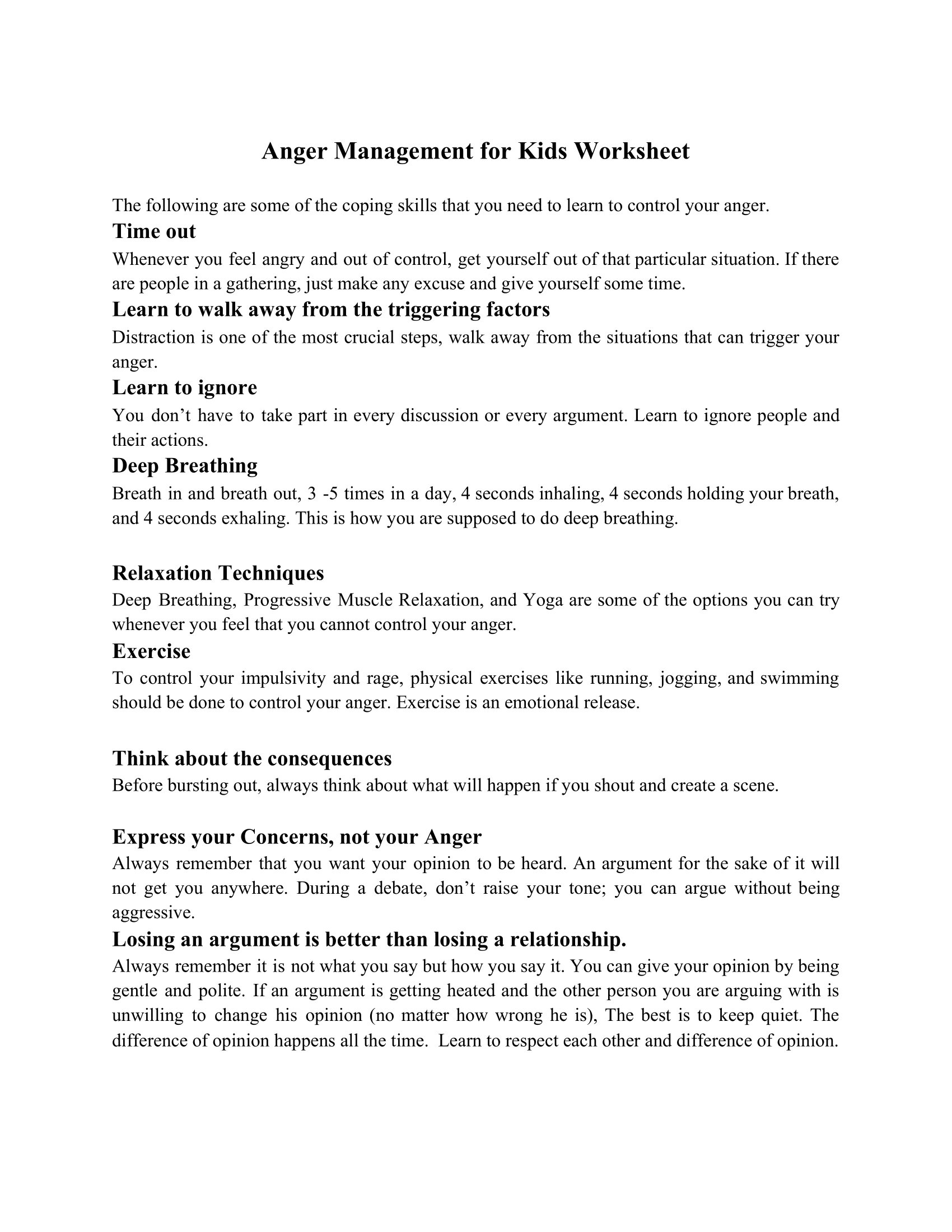Anger Management For Kids Worksheet Mental Health Worksheets