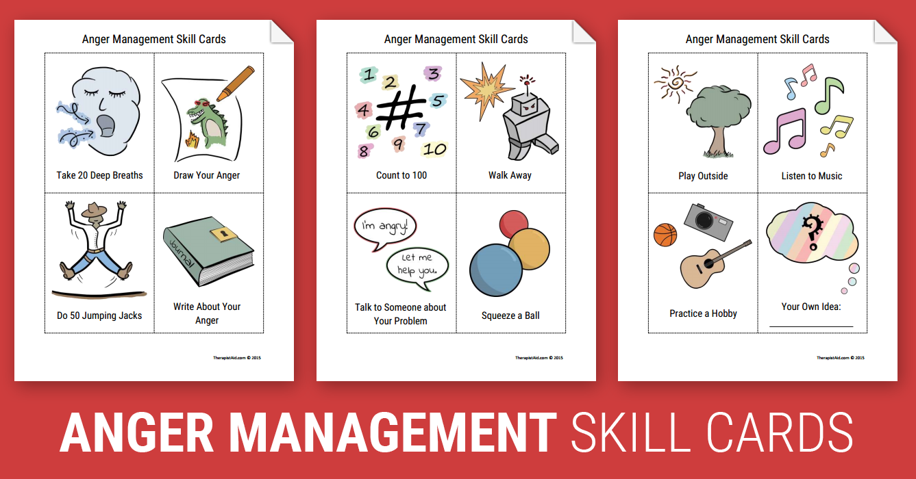 Anger Management Skill Cards Worksheet Therapist Aid
