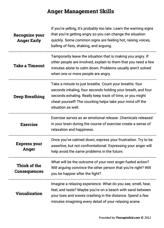 Anger Management Skills For Adults Worksheets