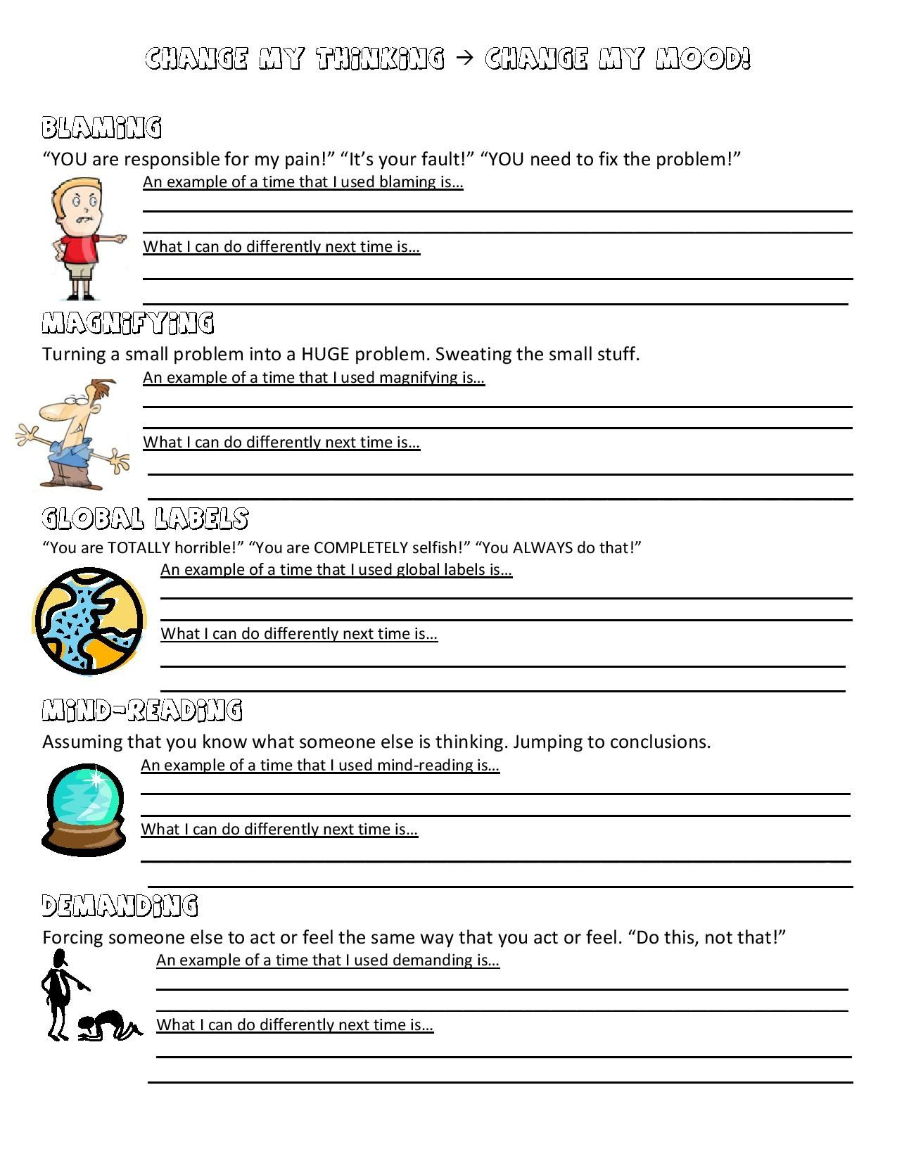 Free Printable Worksheets For Anger And Anxiety For Kids