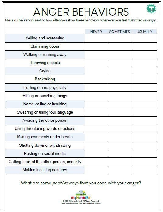 Anger Management Skills Worksheet Adult