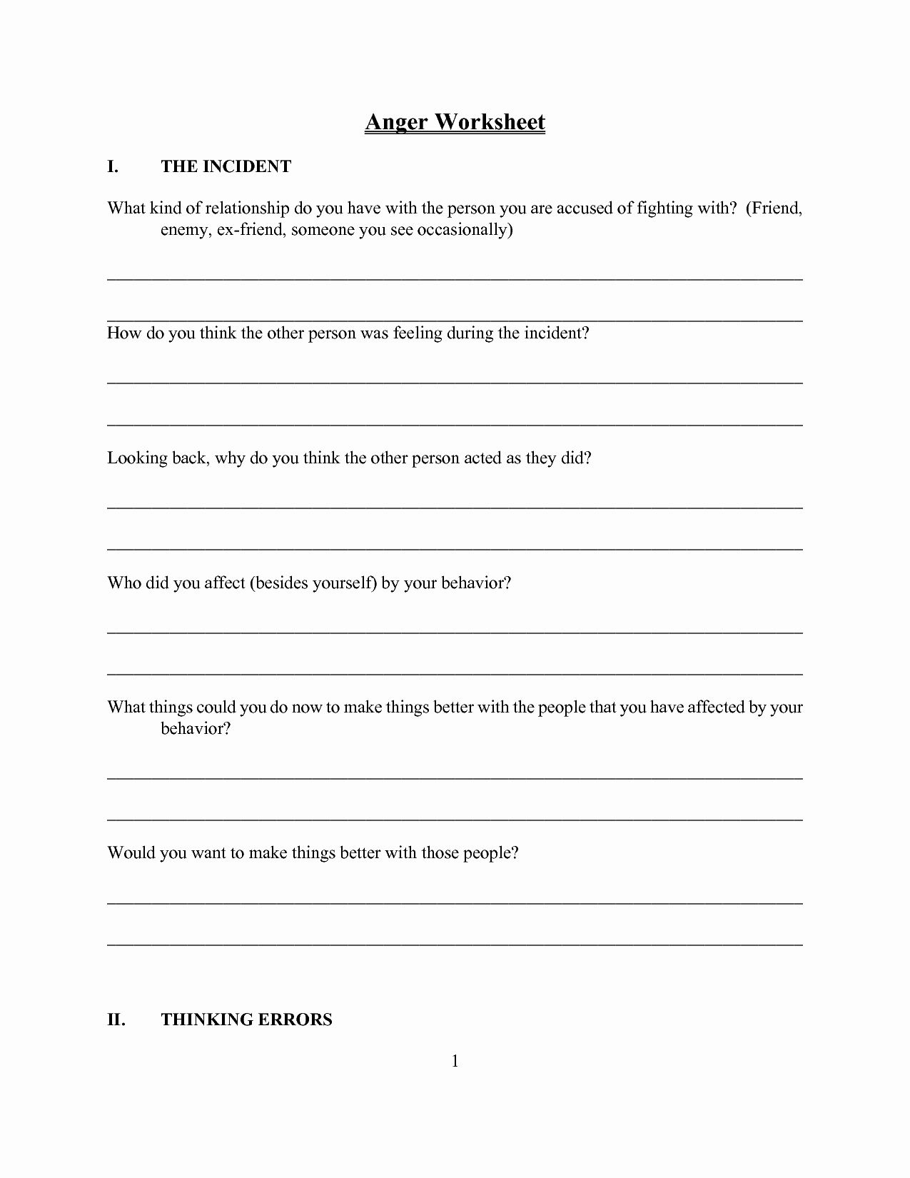 Anger Management Worksheet For Teens Luxury 19 Best Of Anger Worksheets 