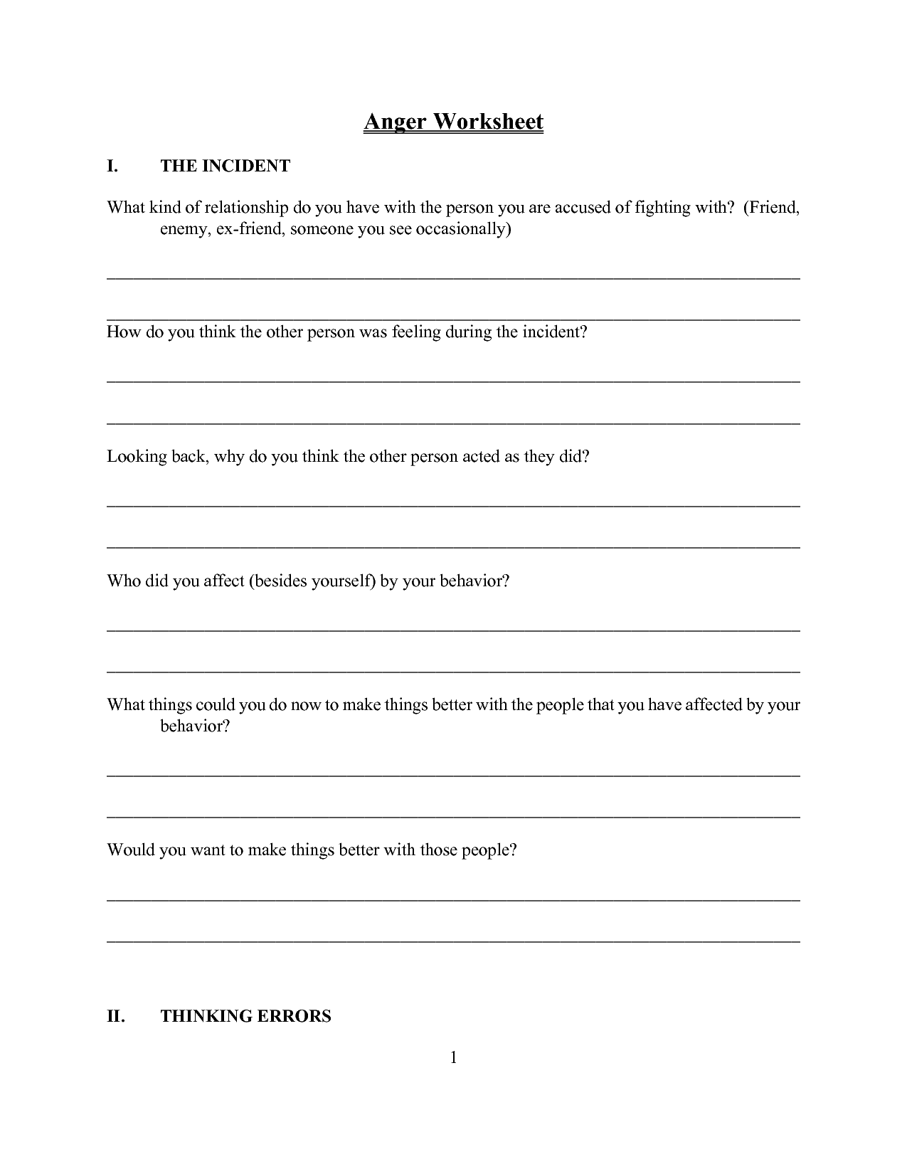 Anger Worksheet I Anger Management Worksheets Anger Worksheets 