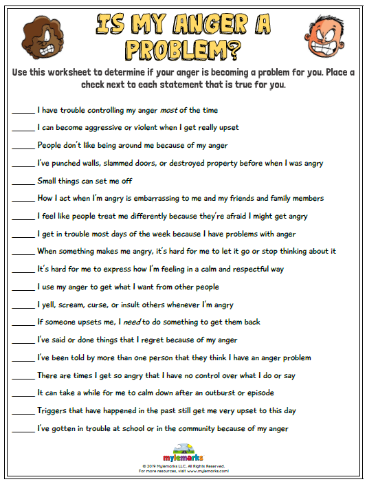 Anger Worksheets For Kids And Teens