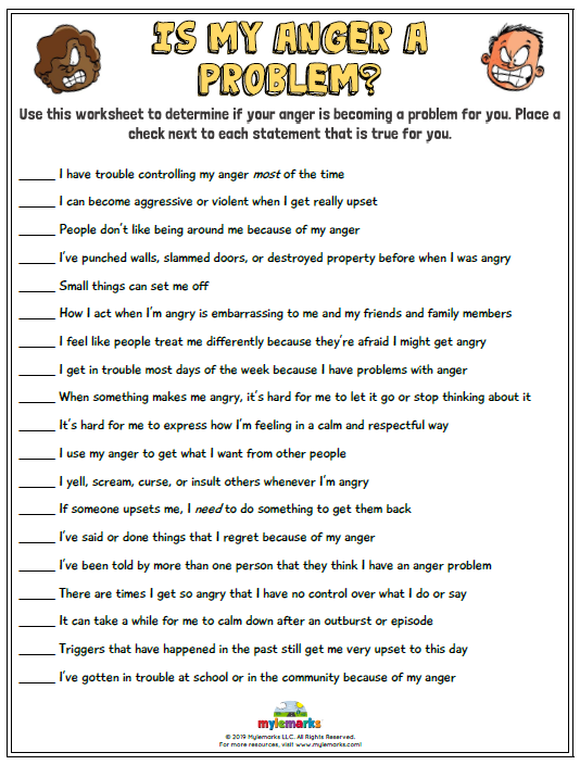 Anger Management Worksheets For Teen Boys