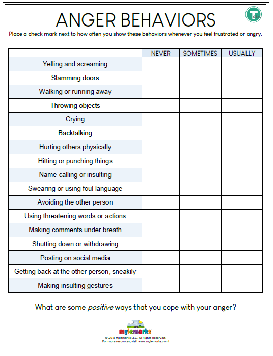 Anger Worksheets For Kids And Teens