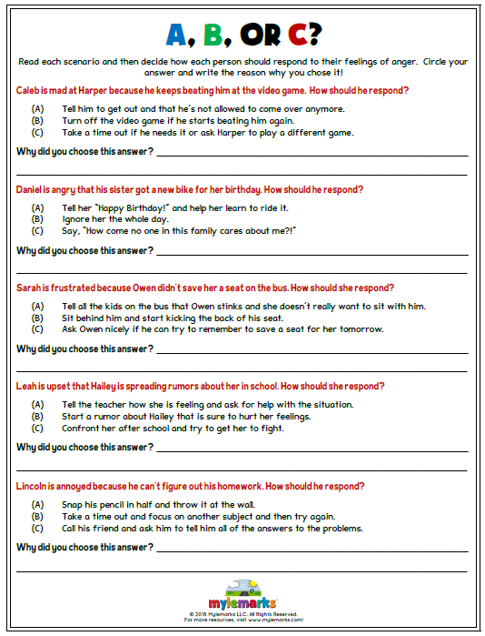 Anger Worksheets For Kids And Teens