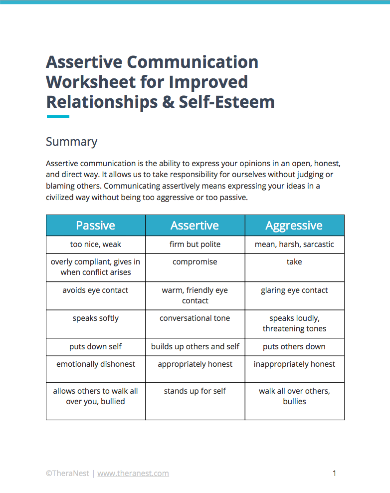 Assertive Communication Worksheet For Improved Relationships Self 