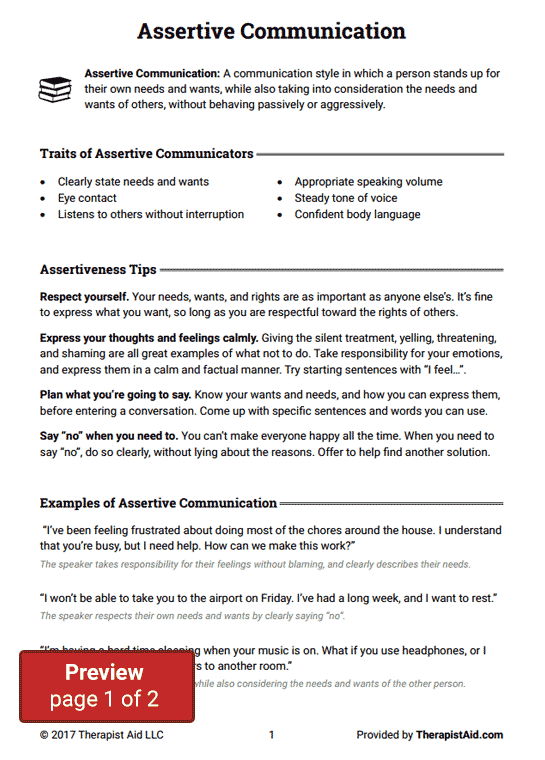 Assertive Communication Worksheet Therapist Aid Assertive 