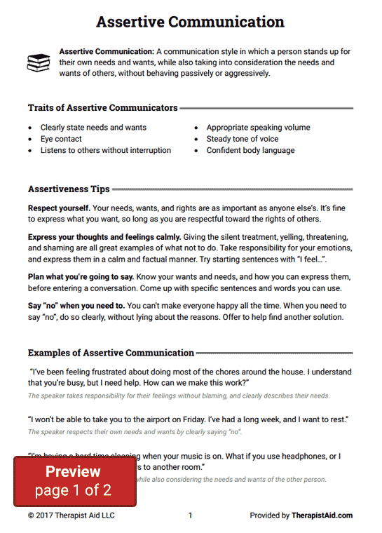 Assertive Communication Worksheet Therapist Aid Assertive | Anger