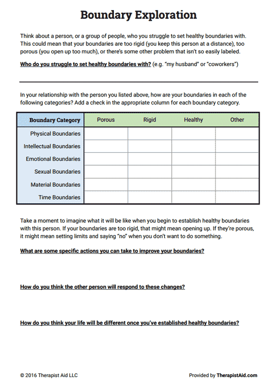 Therapy Aids Worksheets Boundaries