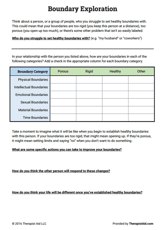 Therapist Aid Boundary Worksheet