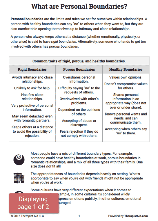 Boundaries Info Sheet Worksheet Therapist Aid Therapy Worksheets 