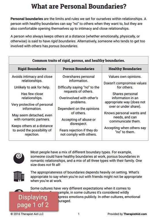 Boundaries Info Sheet Worksheet Therapist Aid Therapy Worksheets 