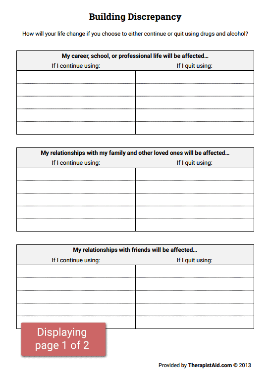 Building Discrepancy Worksheet Therapist Aid Family Therapy 