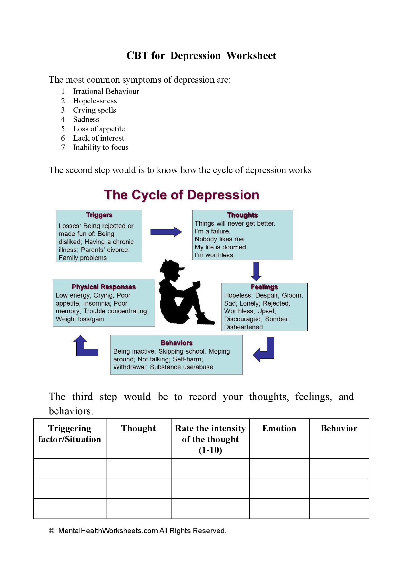 CBT For Depression Worksheet Mental Health Worksheets