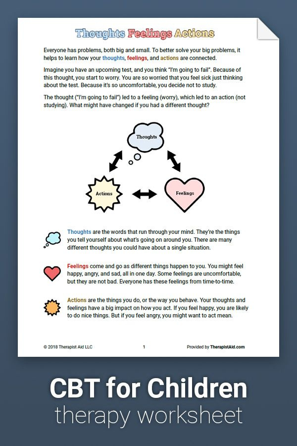 CBT For Kids Thoughts Feelings Actions Worksheet Therapist Aid 
