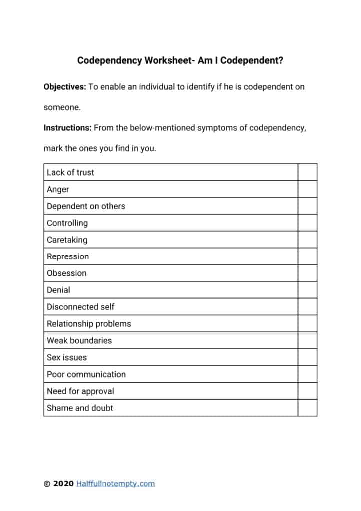 Codependency Worksheets Printable