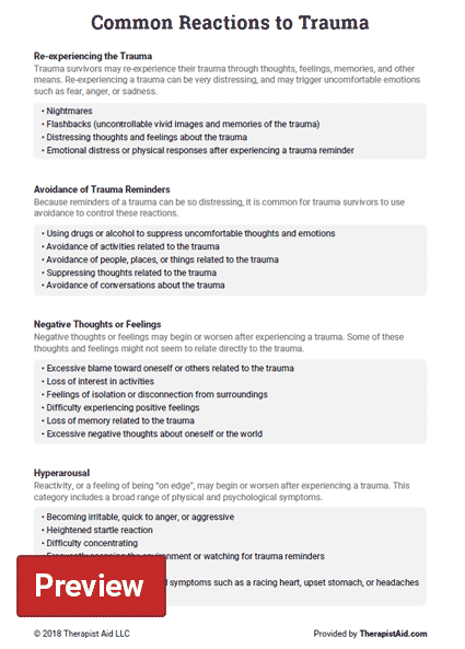 Common Reactions To Trauma Worksheet Therapist Aid