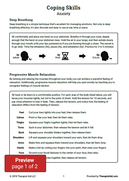 Therapy Aid Worksheets Anxiety