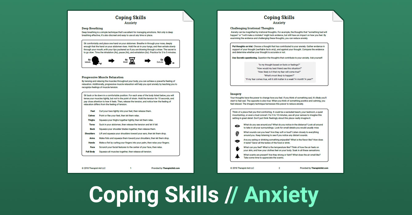 Coping Skills Anxiety Worksheet Therapist Aid