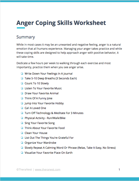 Coping Skills Worksheets Techniques For Anger Management TheraNest 