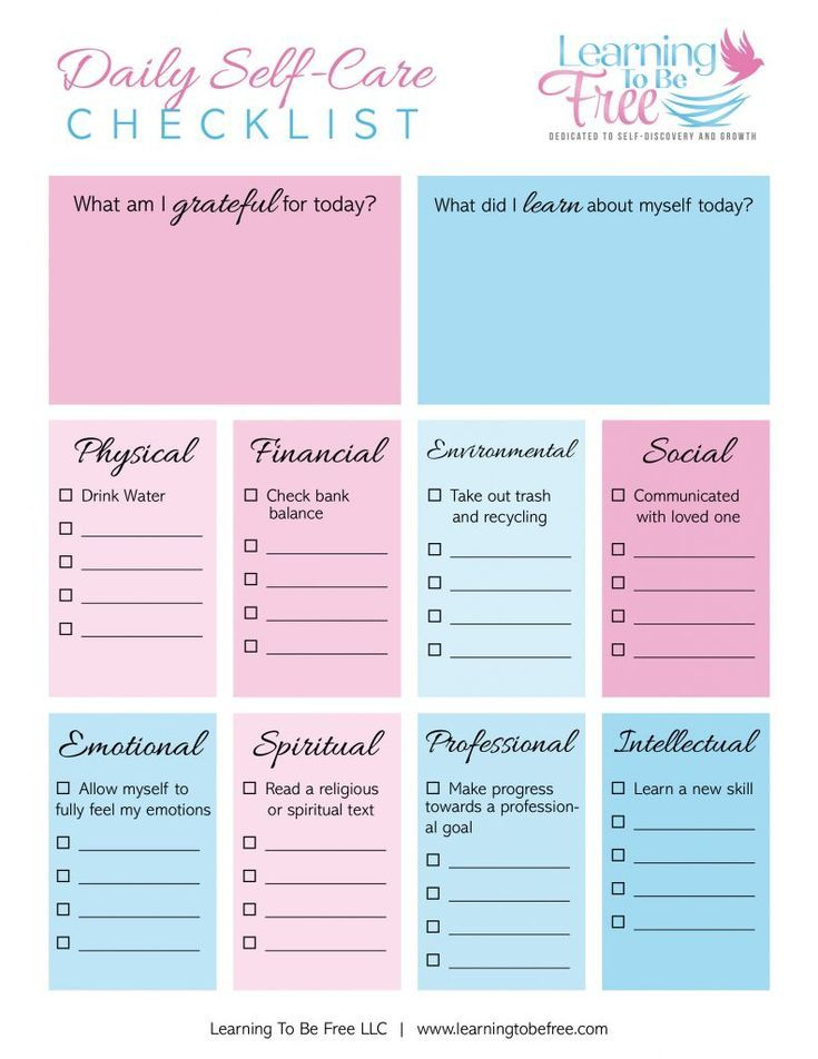 Daily Self Care Checklist Self Care Made Easy Learning To Be Free 