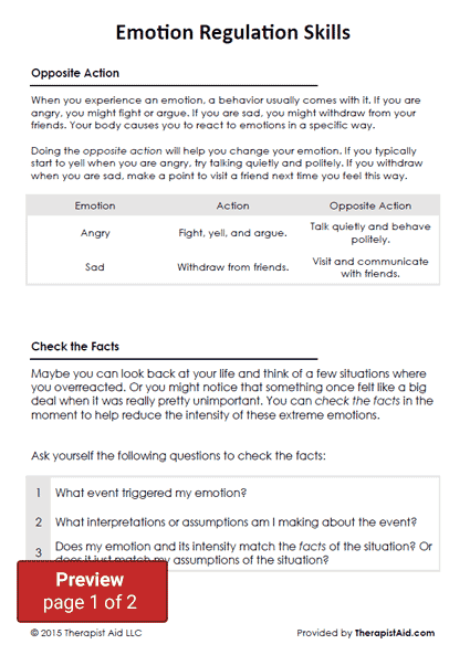 DBT Emotion Regulation Skills Worksheet Therapist Aid Dbt Therapy 