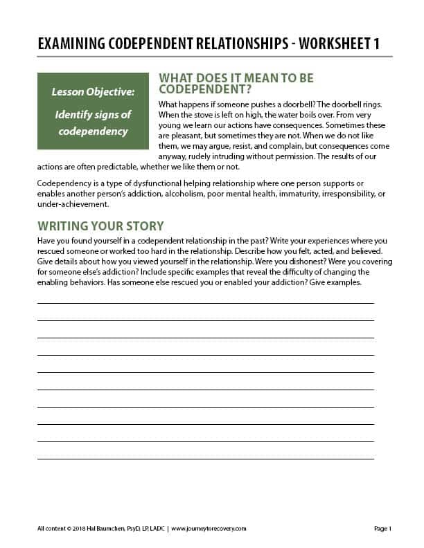 Examining Codependent Relationships Worksheet 1 COD Journey To 