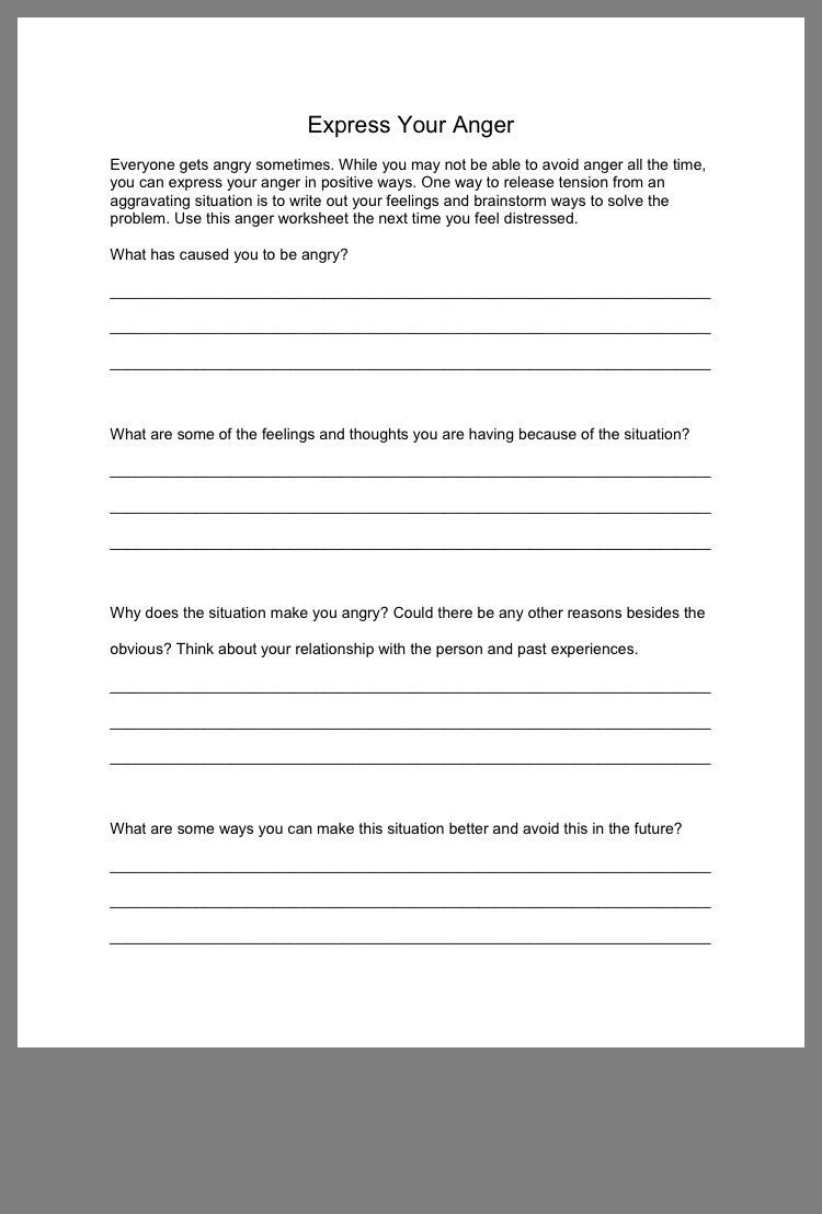 Express Your Anger Anger Management Worksheets Anger Worksheets 