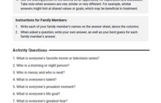 Family Questions Activity Worksheet Therapist Aid