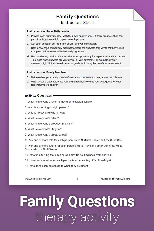 Family Questions Activity Worksheet Therapist Aid In 2021 Family