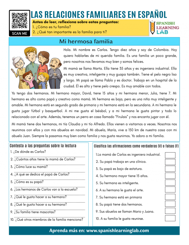 Family Relationships In Spanish PDF Worksheet SpanishLearningLab