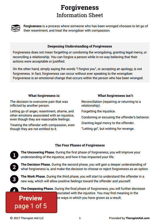 Forgiveness Therapy Worksheet Therapist Aid