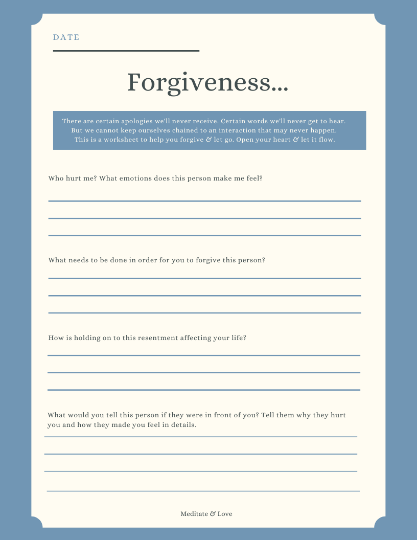 Forgiveness Worksheet Give Yourself The Apology You May Never Receive 