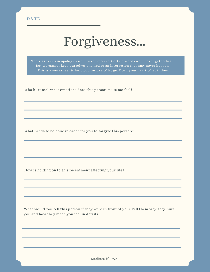 Therapist Aide Forgiveness Worksheet | Anger Management Worksheets