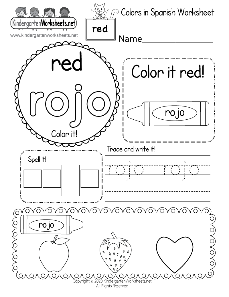 Free Printable Color Red In Spanish Worksheet For Kindergarten
