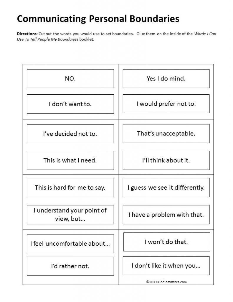 Respecting Personal Boundaries Worksheet