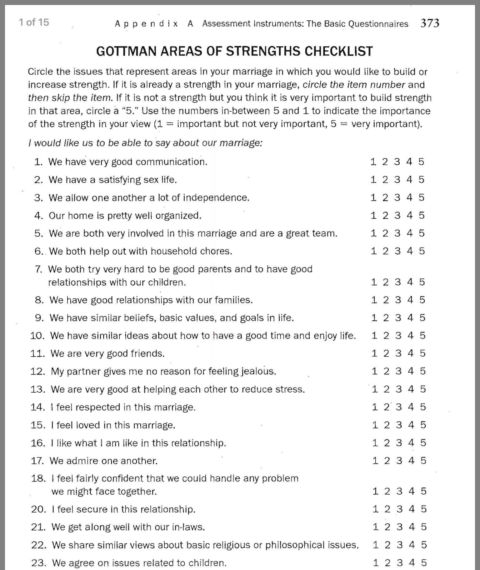 Gottman Marriage Quiz Relationship Therapy Counseling Worksheets