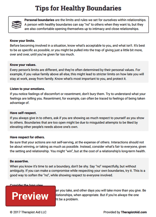 Healthy Boundaries Tips Worksheet Therapist Aid