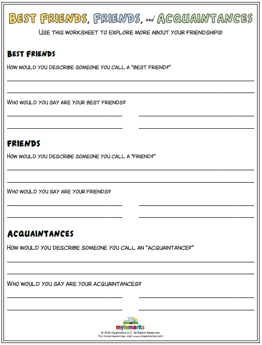 Healthy Relationship Worksheets For Kids And Teens