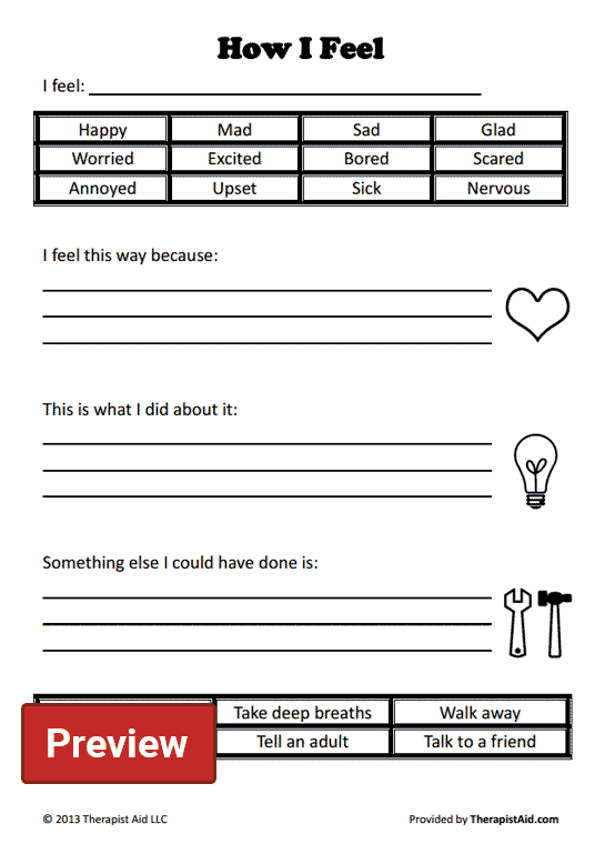 How I Feel Worksheet Therapist Aid Cbt Worksheets Counseling 