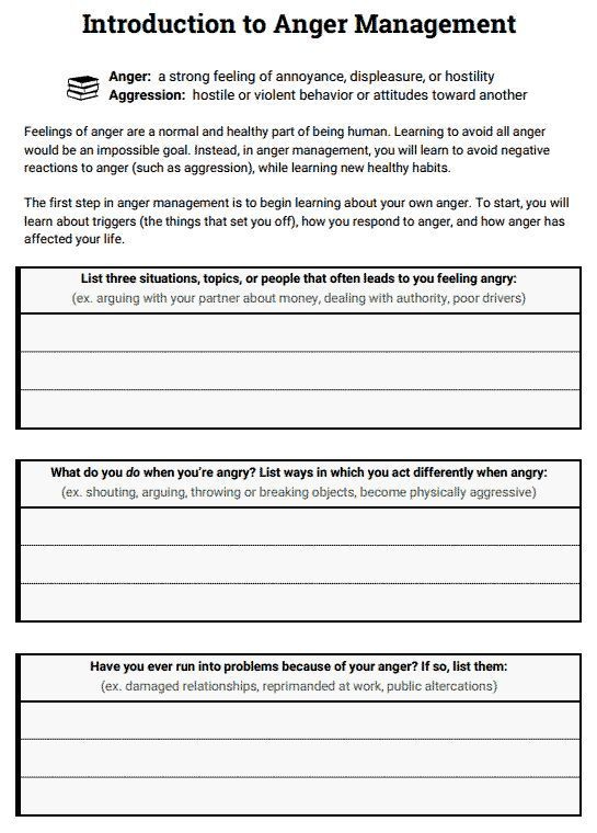 Introduction To Anger Management Worksheet All In Your Mind Anger 