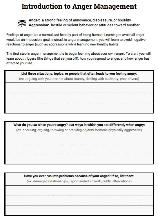 Introduction To Anger Management Worksheet Therapist Aid 