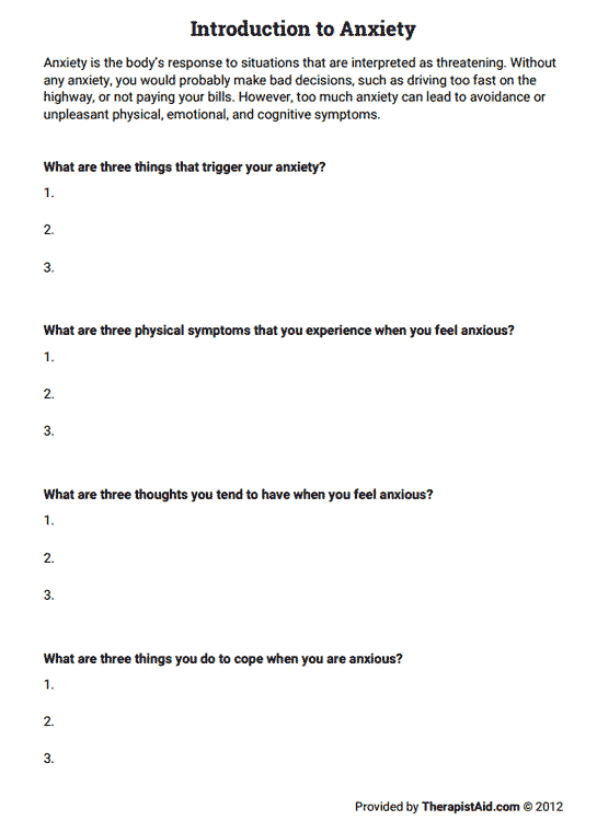 Anxiety Disorders Therapy Aide Worksheet