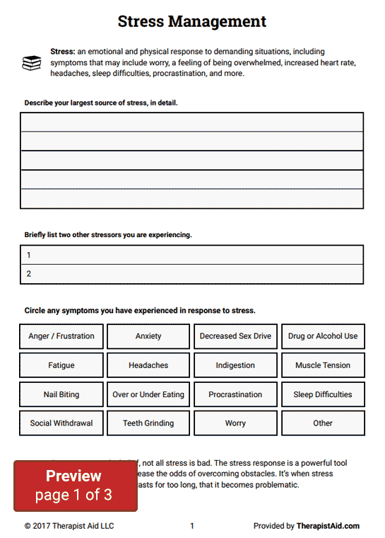 Introduction To Stress Management Worksheet Therapist Aid