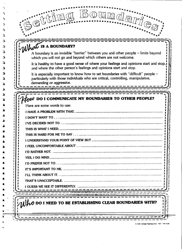 Therapeutic Worksheets On Boundaries